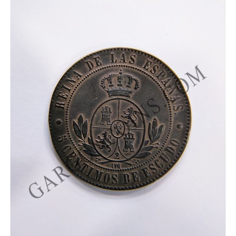 Isabel II  5 Céntimos de Escudo 1868 Barcelona OM  s/c